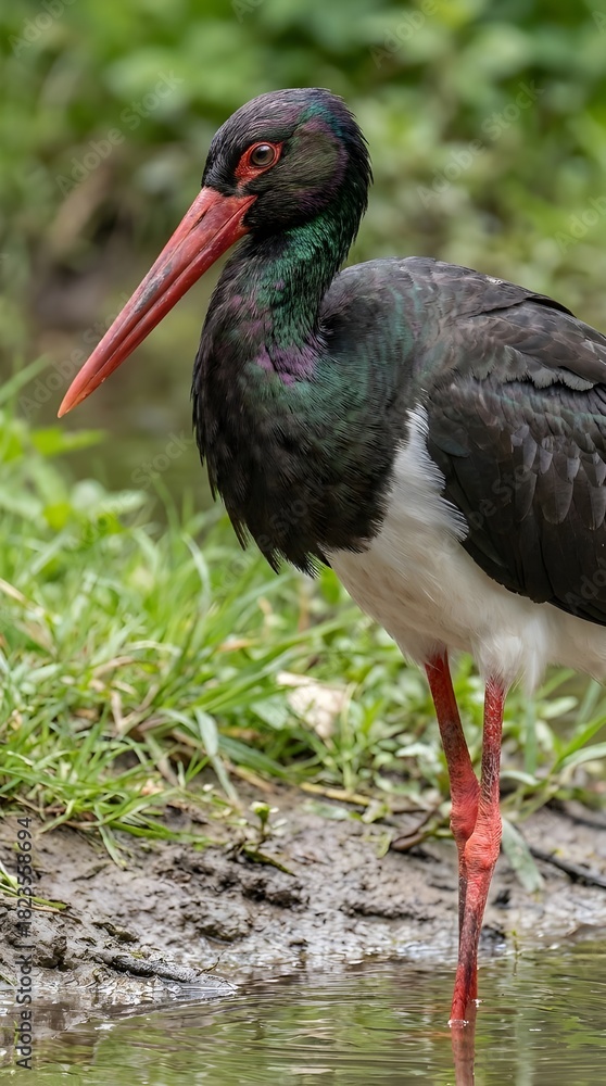 Fototapeta premium Black stork (Ciconia nigra) in natural habitat