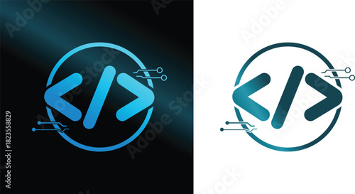unique AI coding bracket vector icon