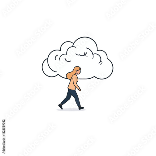 Woman under a cloud, facing challenges and emotional burden, feeling overwhelmed by stress and