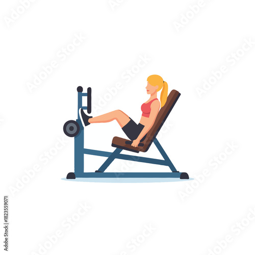 Woman utilizing leg press exercise machine to build strength and tone in the fitness center for
