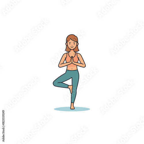 Young woman in yoga pose achieving mindful balance and wellness through strength practice and