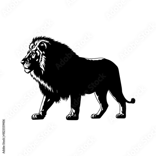 Majestic lion silhouette illustration for strength and wild power concept