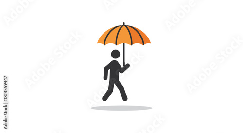 Person with umbrella simple icon of figure walking in rain perfect for weather forecast website using minimalist design for clarity
