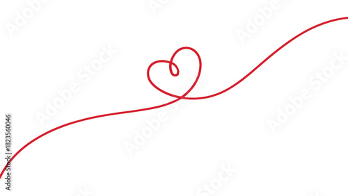 A continuous red line gracefully forms a delicate heart shape, symbolizing love, connection, and passion, elegantly pristine