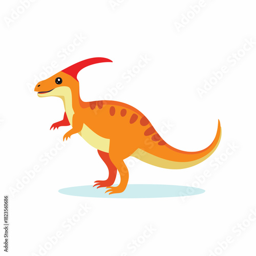 Cartoon Dinosaur Parasaurolophus Standing With Crest Illustration Paleontology Animal Kids Prehistoric