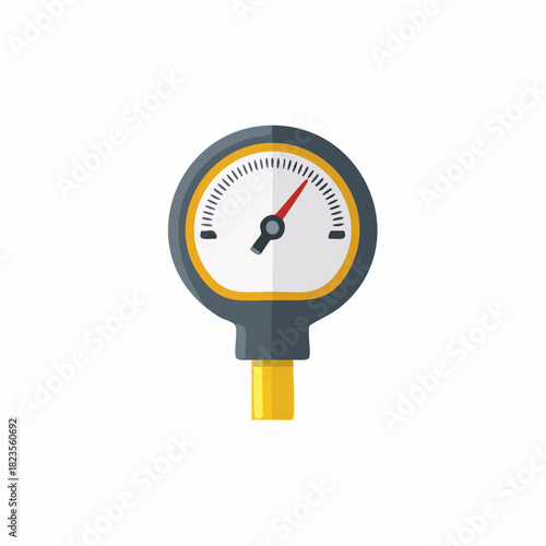 Pressure gauge manometer tool with measuring dial and red needle flat vector illustration