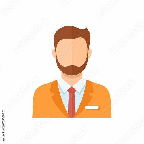 Modern flat design avatar of a professional bearded man wearing an orange blazer and red tie