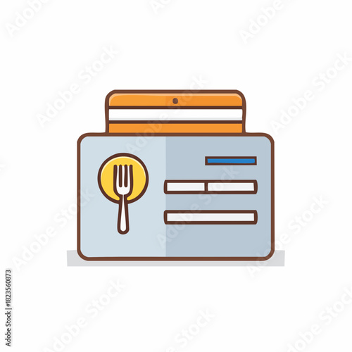 Restaurant rewards card icon illustration with fork symbol and credit card detail