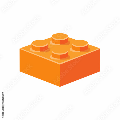 Orange building block with studs, isometric perspective, isolated on white background.