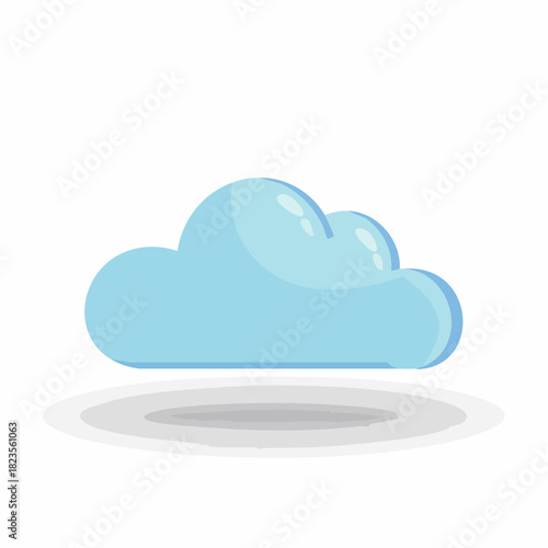 Light Blue Cumulus Cloud Illustration with Shadow Floating Above White Background