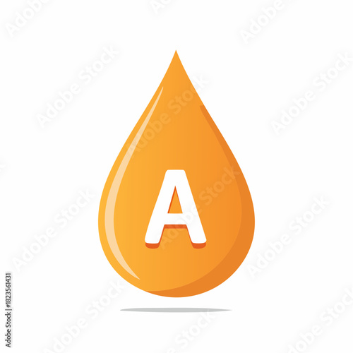 Bright orange drop illustration with letter A inside signifying Vitamin A nutrition and essential health