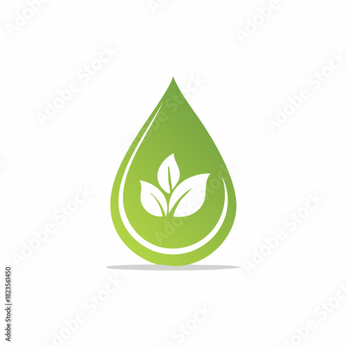 Vibrant green water droplet icon with fresh leaves symbolizing natural health and eco-friendly growth