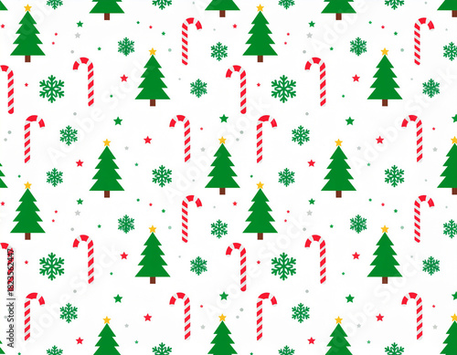 Seamless Christmas pattern with candy canes, snowflakes and trees, generated ai