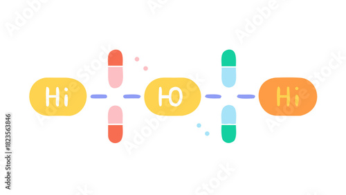 Cartoon representation of hypochlorous acid molecule with colorful design