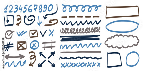 Hand-Drawn Highlight and Note Elements in Blue and Brown