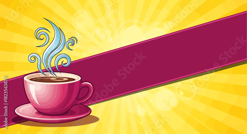 Elegant Pink Cup of Coffee with Swirling Steam Illustration.