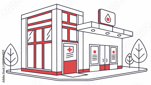 Blood Donation Center Building Icon in Flat Vector Style