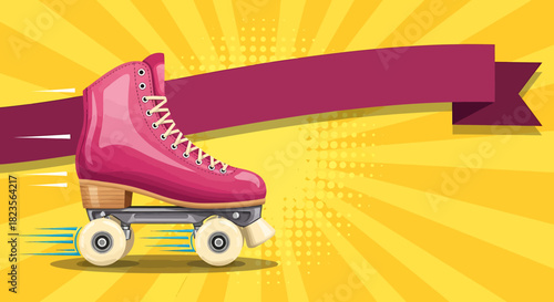 Retro Roller Skate with Pink Boot and White Wheels on Display.