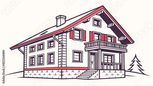 A vector illustration of a chalet style house