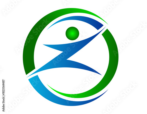 Healthy Lifestyle and Fitness Center Logo,Letter Z Human Logo Design,Abstract Athlete Figure for Sport and Wellness Brand,Dynamic Person Silhouette inside Circular Frame