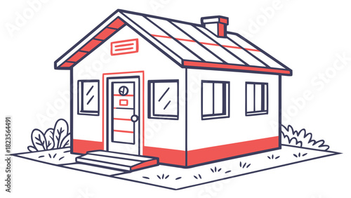 Illustration of a Simple Guesthouse in a Vector Style