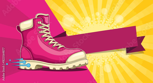 Vibrant Pink Boot with Dynamic Motion Effect for Fashion and Style.