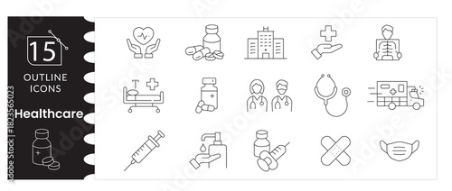 Medical and Healthcare Icon Set.Clinic, Hospital, Doctor ,Treatment Vector Pack, Health and Medicine Vector Collection. Therapy, Recovery, Vitamins and Supplement Symbols, 
