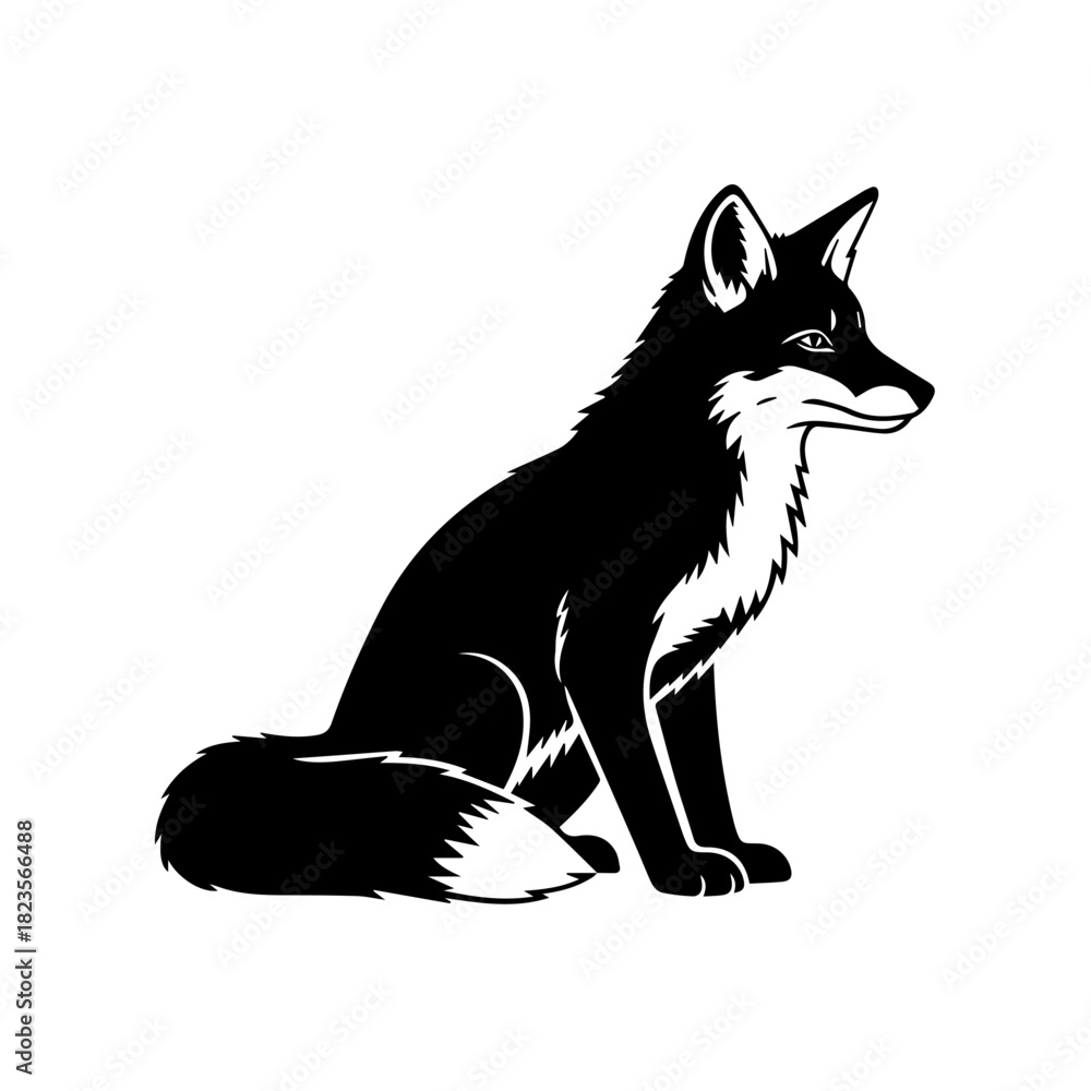 Obraz premium Elegant Black Fox Silhouette Art - Serene Wild Canine Illustration