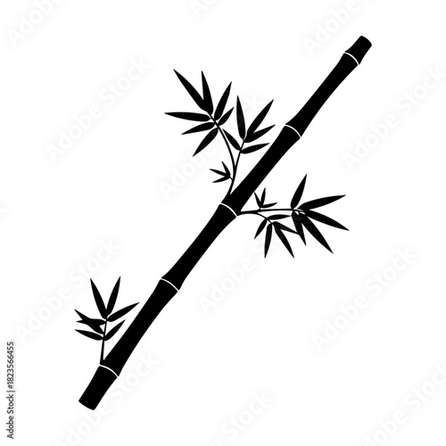 Stylized black silhouette of a bamboo stalk with leaves, natural beauty
