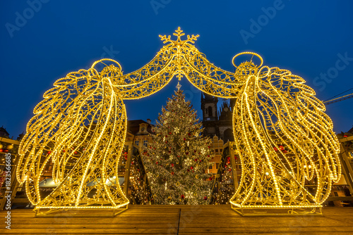 Christmas Tree at Old Town Square in Prague During Advent Markets with Winter Holiday Atmosphere Unesco Europe (czech christmas)