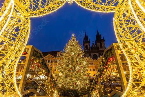 Christmas Tree at Old Town Square in Prague During Advent Markets with Winter Holiday Atmosphere Unesco Europe (czech christmas)