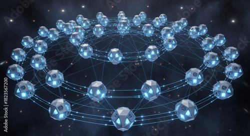 Abstract Futuristic Network of Interconnected Nodes Representing Data and Connectivity in a Technological Concept