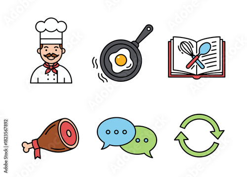 Chef cooking food recipes communication reload icons