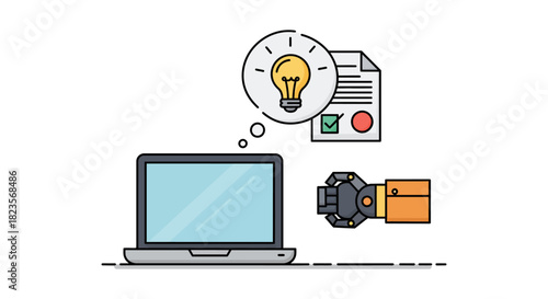 ai development on laptop robot arm assisting with software automation showcasing machine learning concepts  tech solutions for business growth