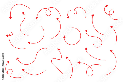 Hand drawn arrow vector icons set. sketch arrow design for business plan and education. set of hand drawn arrows in sketch style. Includes different directions, curved lines, and doodle style symbols.