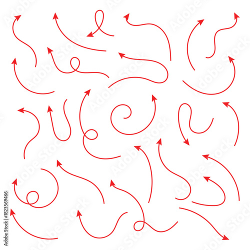 Collection hand drawn arrows. Set simple curved arrows isolated on white background.  Doodle arrow. Collection different arrows sign.  eps 10