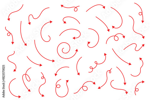 Collection hand drawn arrows. Set simple curved arrows isolated on white background.  Doodle arrow. Collection different arrows sign.  eps 10