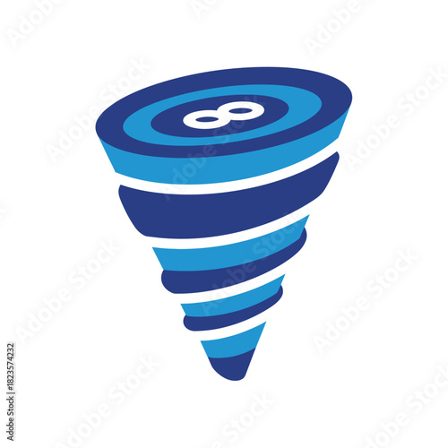 Blue swirling vortex with an infinity symbol on top, an abstract graphic representing eternal cycles and continuous flow