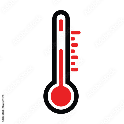 A clean and simple illustration of a thermometer showing a high temperature, perfect for representing heat, illness, or measurement