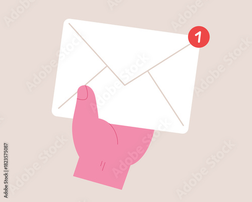 Hand holding unread e-mail illustration. Concept of communication, business, message, inbox mail, receiving letter. unread letter icon. Flat vector style illustration.