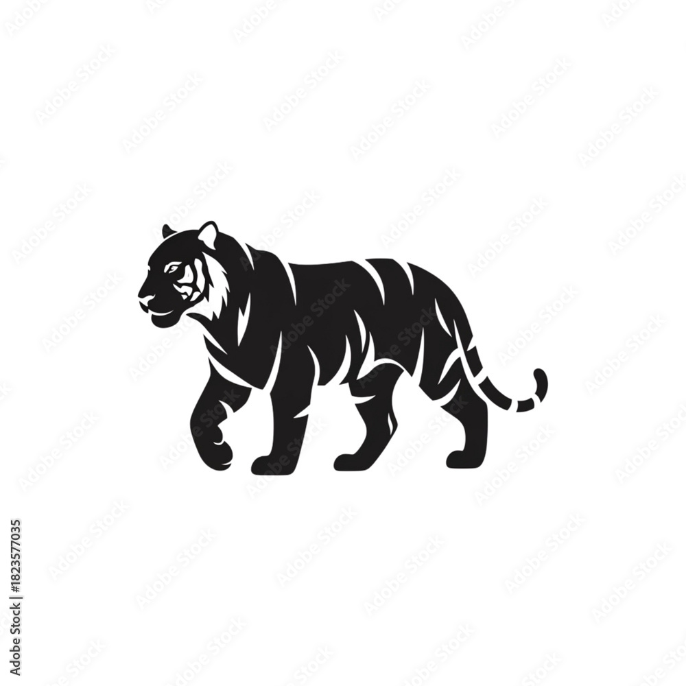 Obraz premium 【Animals Icons – Basic】Walking Tiger Silhouette Logo | 歩くトラのシルエットロゴデザイン