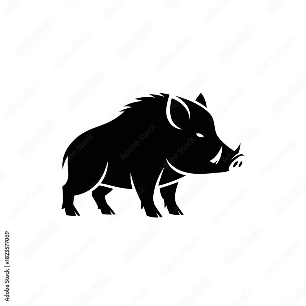 Obraz premium 【Animals Icons – Basic】Wild Boar Silhouette Logo | 野生のイノシシシルエットロゴ