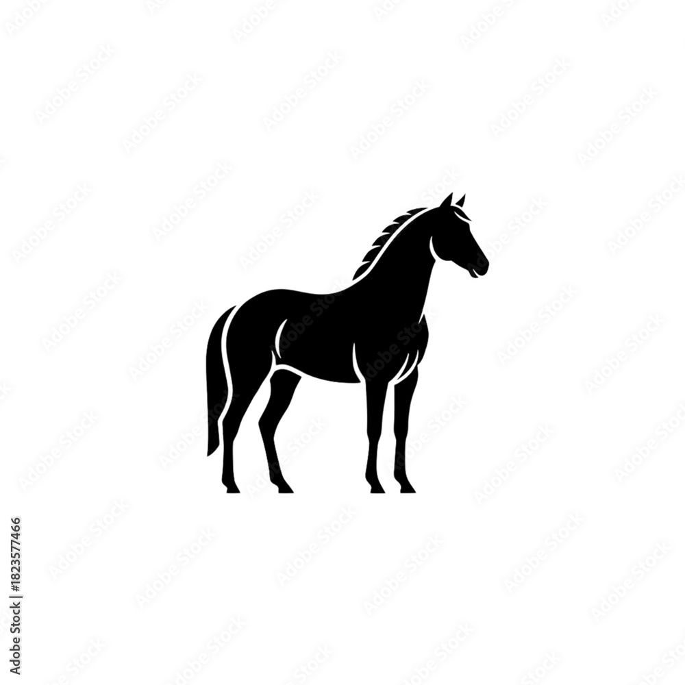 Fototapeta premium 【Animals Icons – Basic】Standing Horse Silhouette Logo | 立ち姿の馬のシルエットロゴデザイン