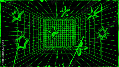 3D wireframe perspective grid room template design vector illustration background. Empty three dimensional virtual room perspective wireframe grid geometric sketch. Cyber virtual line interior frame