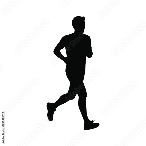 Energetic black silhouette of a man running, depicting fitness, sport, and healthy lifestyle, on
