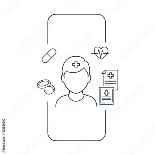 Online medical consultation and health services concept with doctor and health icons on