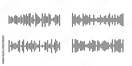 Voice message. Sound wave icon Minimal sound wave icon. Simple black waveform symbol representing voice message, audio recording, or music signal.  