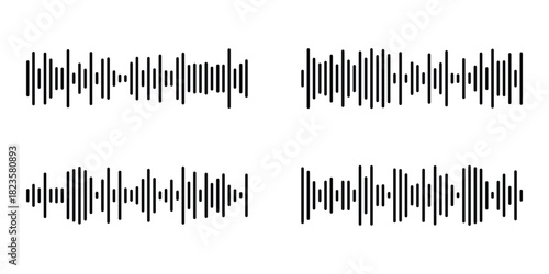 Voice message. Sound wave icon Minimal sound wave icon. Simple black waveform symbol representing voice message, audio recording, or music signal.  