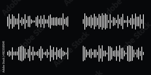 Voice message. Sound wave icon Minimal sound wave icon. Simple black waveform symbol representing voice message, audio recording, or music signal.  