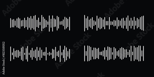 Voice message. Sound wave icon Minimal sound wave icon. Simple black waveform symbol representing voice message, audio recording, or music signal.  
